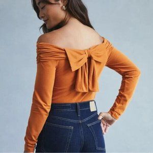 Anthropologie Maeve Bow-Back Wrap Top In Copper